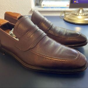 Salvatore Ferragamo brown corrugated leather penny loafers